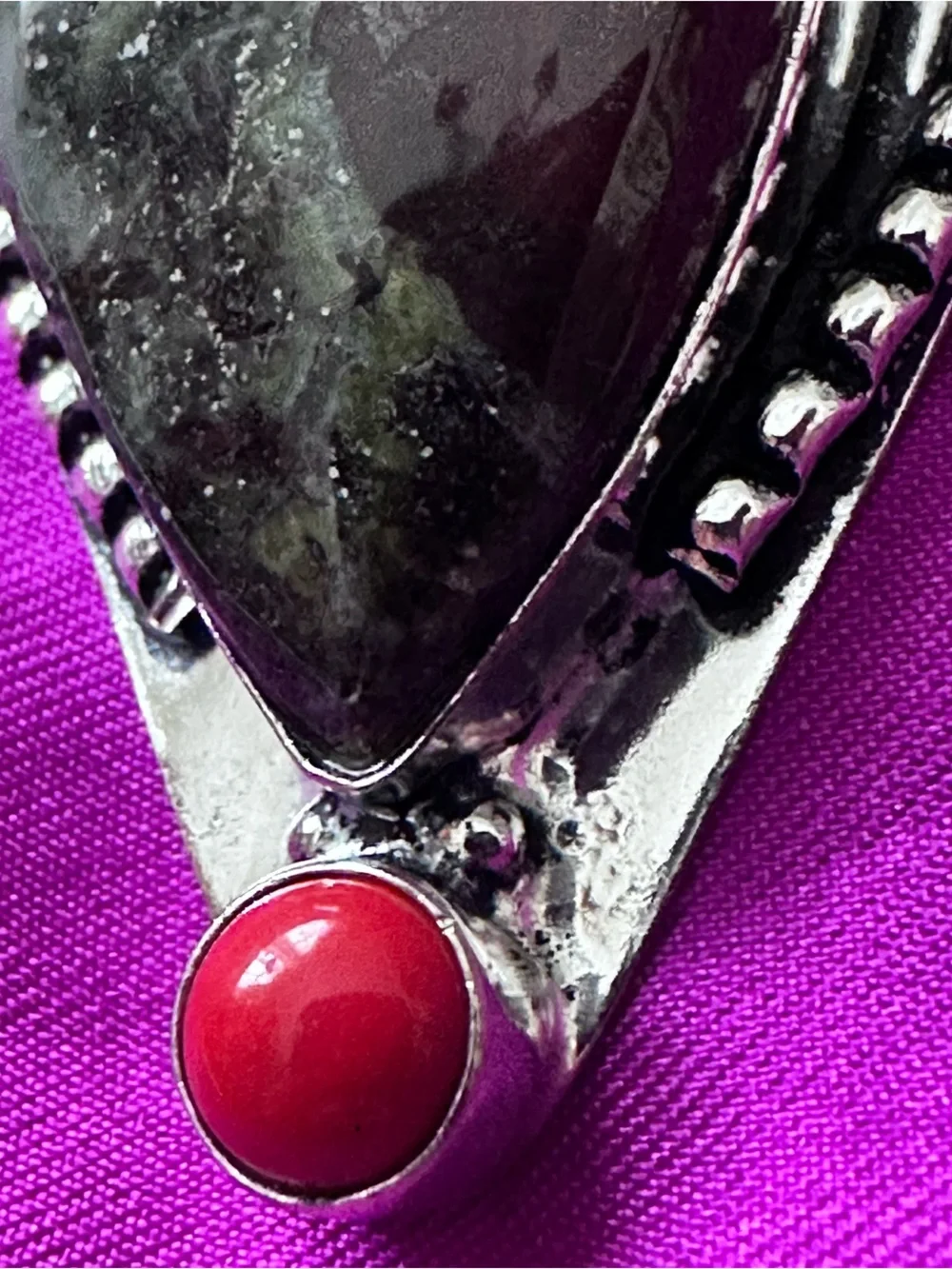 Artisan Silver Dragon Blood Stone  Pendant with Pearl and Coral Accent